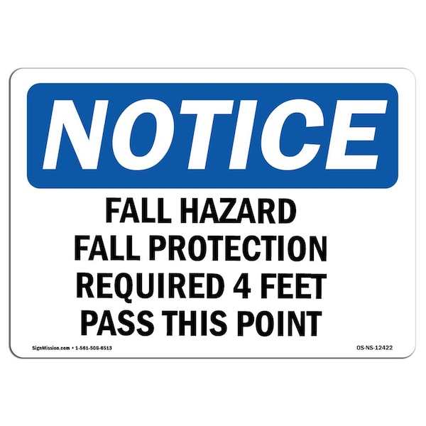 OSHA, Fall Hazard Fall Protection Required 4 Feet, 5in X 3.5in, 10PK, 5" W, 3.5" H, Landscape, PK10